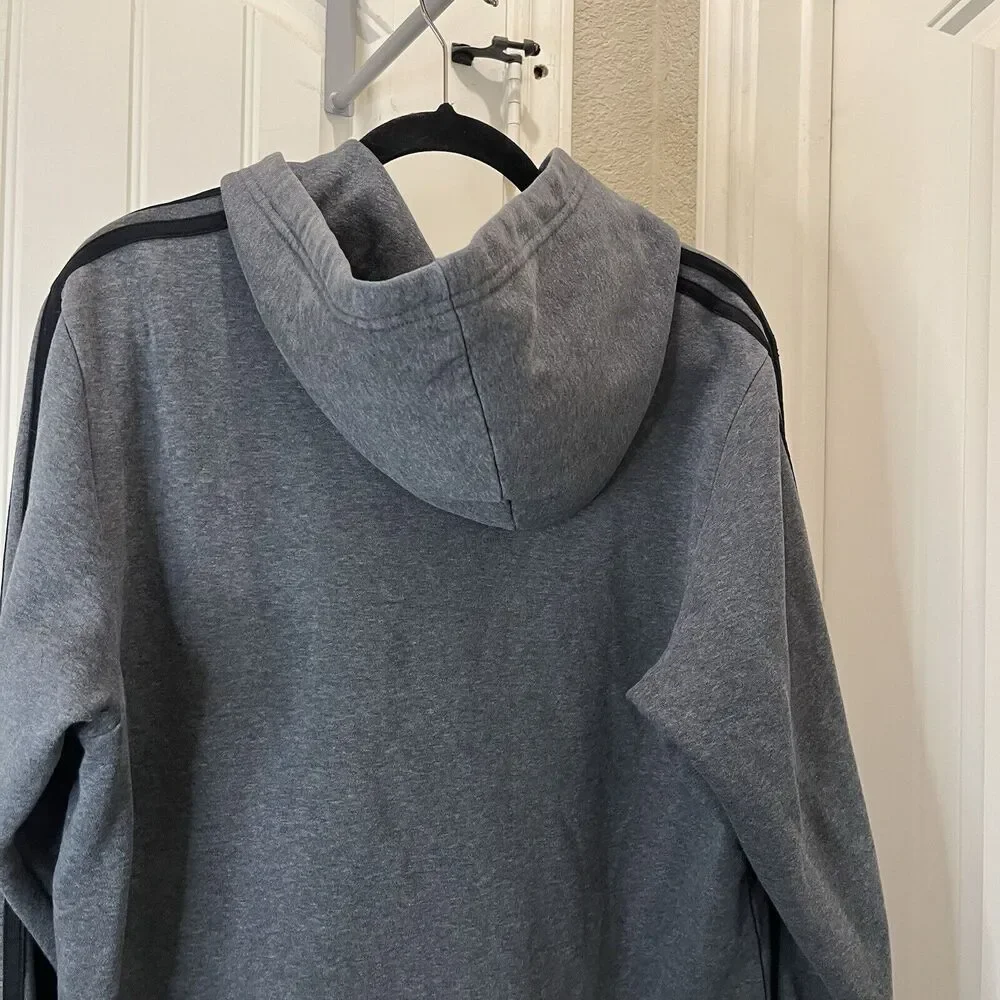 Adidas Gray Black Triple Stripe Pullover Hoodie Sweatshirt Mens Size L